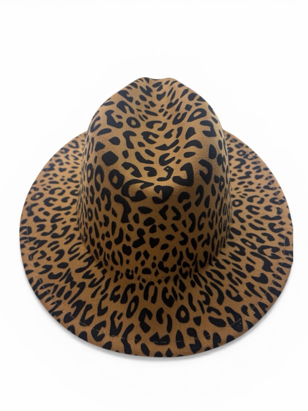 Leopard Print Wide Brim Fedora Hat, Brown and Black,OS - Picture 3 of 9